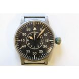 WW2 German Luftwaffe Observers arm Watch with Black dial and sweep Seconds hand, approximately