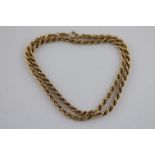 A 9ct yellow gold rope twist necklace, length approximately 38cm