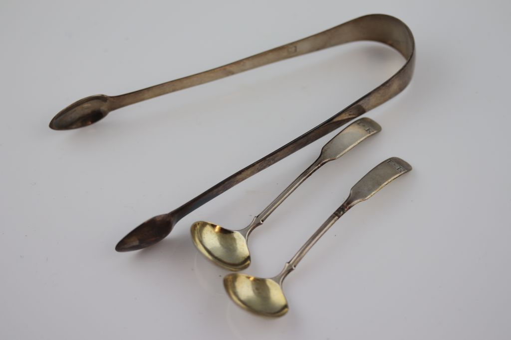 Georgian hallmarked Silver pair of Sugar tongs, maker marks TW & JH and a pair of Georgian Silver