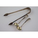 Georgian hallmarked Silver pair of Sugar tongs, maker marks TW & JH and a pair of Georgian Silver