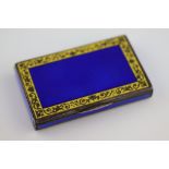 A 19th century guilloche enamelled silver snuff box, the centre blue rectangular enamelled panel