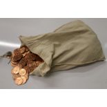 Uncirculated 1967 Pennies in canvas bank bag estimated quantity approximately 900 coins