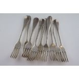Seven matched Edwardian silver forks, Sheffield 1908 and 1909, Maxfield & Sons Ltd, length