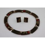 Kay Denning (American, mid 20th century), an enamelled collar necklace, olive green enamel on copper
