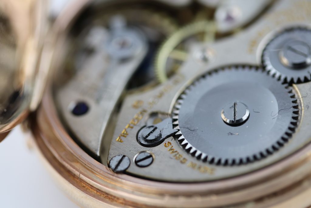 A Rolex fifteen jewel 9ct yellow gold half hunter pocket watch, unsigned white enamel dial and - Image 12 of 12