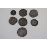 Seven Hammered Silver UK coins to include Elizabeth I Shilling etc