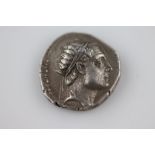 Antiochus IV Silver Drachm with Apollo seated on an Omphalos to reverse, late 3rd Century B.C