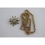 A 9ct yellow gold fancy rope twist necklace, broken, together with an Edwardian three row