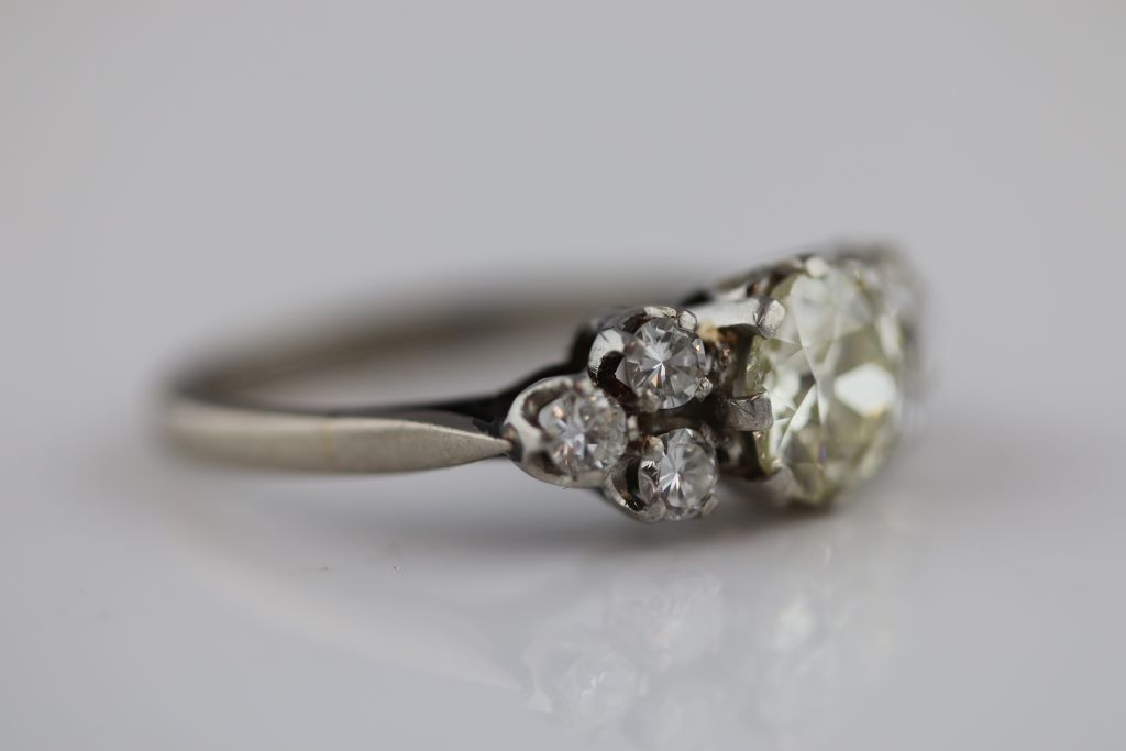 A circa 1930s 1.40 carat diamond 18ct white gold platinum set ring, the round old cut diamond - Image 8 of 13