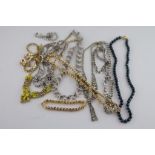 A collection of diamante vintage costume jewellery to include a circa 1950s yellow rhinestone and