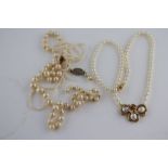 A pearl and 9ct yellow gold necklace, comprising a strand seventy-six small round pearls with