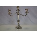 Gorham Sterling three branch candelabrum, gadroon decoration, height approximately 34cm (af)