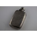 A Victorian silver hipflask, curved body, engraved initials to centre, hinged lid with screw bayonet