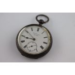 A late Victorian J W Benson London silver open faced pocket watch, London 1894, white enamelled dial