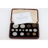 1937 Specimen set of 15 coins to include Maundy and in a Morocco red Leather finished case