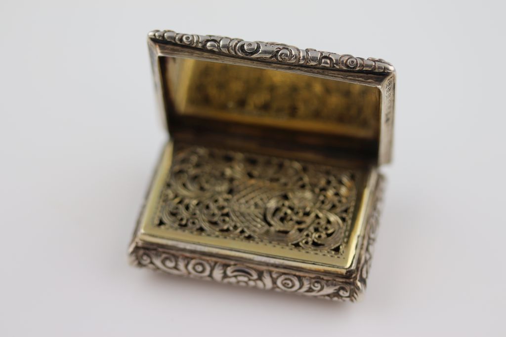 Nathaniel Mills, a William IV silver vinaigrette, engine turned lid with blank cartouche and cast - Image 4 of 10