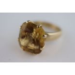 A citrine intaglio 14ct yellow gold ring, cushion shaped citrine measuring approximately 17.5mm by