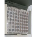 Box folder of mixed UK coinage to include; Pennies, Farthings and Silver half Crowns etc