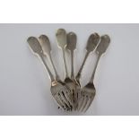 Four Victorian fiddle pattern silver dessert forks, initialled to reverse, Exeter 1851, John Stone,