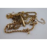 Assorted 9ct gold chains and stud earrings to include 9ct yellow gold heart pendant necklace, 9ct