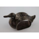 An early twentieth century silver novelty napkin ring in the form of a duck, Birmingham 1913