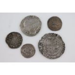 Five UK hammered Silver coins to include; Coomonwealth Half Groat, Edward III Long Cross Penny,