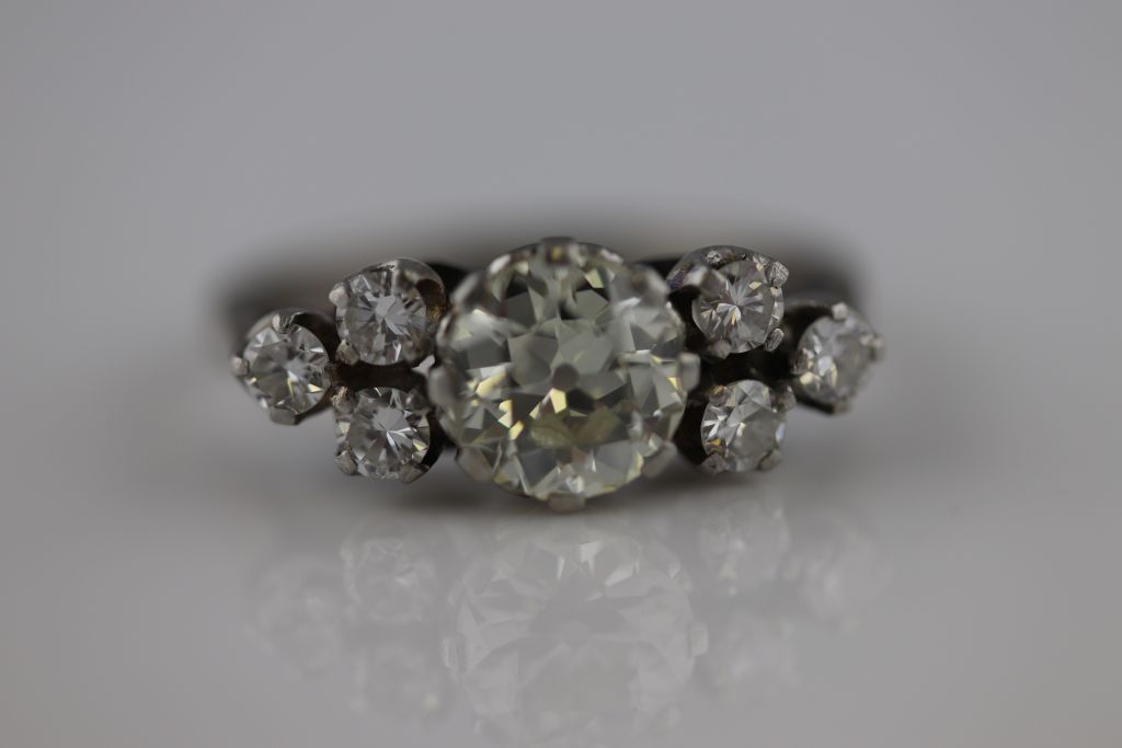 A circa 1930s 1.40 carat diamond 18ct white gold platinum set ring, the round old cut diamond - Image 9 of 13
