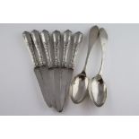 A pair of European 725 grade silver table spoons, tapered ends, length approximately 22cm together