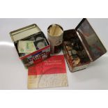 Three tins of vintage World & UK coins and banknotes plus a coin booklet