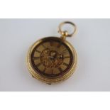 A Swiss 18ct yellow gold cased fob watch, LA Fidele Geneve, the gilt dial with bright cut engraved