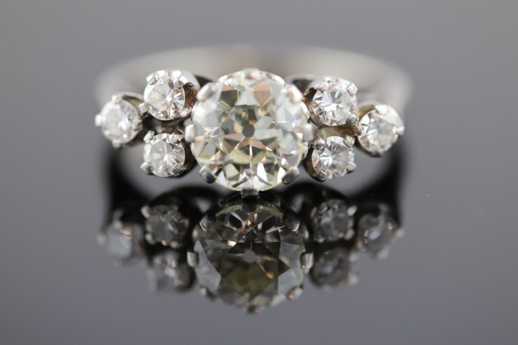 A circa 1930s 1.40 carat diamond 18ct white gold platinum set ring, the round old cut diamond - Image 2 of 13
