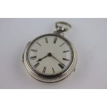 A silver pair cased pocket watch, London probably 1857 makers initials JJ, the movement signed D