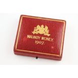 1907 set of four Silver Maundy coins in original red Leather case