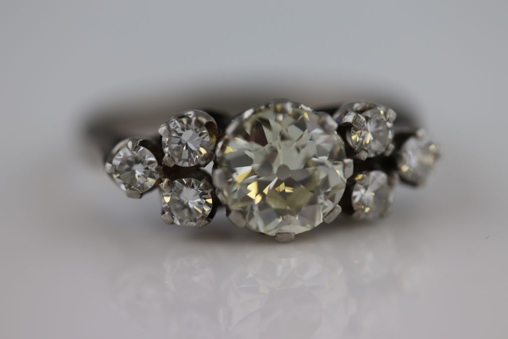 A circa 1930s 1.40 carat diamond 18ct white gold platinum set ring, the round old cut diamond - Image 10 of 13