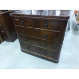 Large Victorian Mahogany Chest of Two Short over Three Long Drawers with turned handles and raised