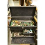 Engineer's Metal Tool Box / Cabinet with hinged top lid and front dropping open to reveal fitted dr