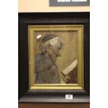 Framed & glazed Oil on board of a Monk type figure reading
