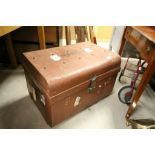 Vintage Tin Trunk with some luggage labels