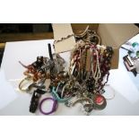 Box of vintage and other costume jewellery & watches