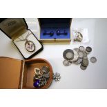 Collection of vintage jewellery & coins to include Silver cufflinks, Links of London cased cufflinks