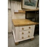 Pine Part Painted Square Chest of Three Drawers / Coffee Table