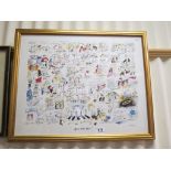 Framed and glazed cartoonist print 'How Time Flies' signed Tim Butler