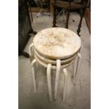 Three Circular Stacking Stools with Oak Seats and Tubular Metal Frames