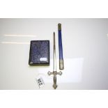 A masonic sword paper opener and a hand painted papier mache trinket box