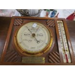 Vintage Oak Cased Short & Mason / London Wall Barometer & Thermometer circa 1950