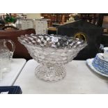 Large Early 20th century Pressed Cube Glass Footed Bowl