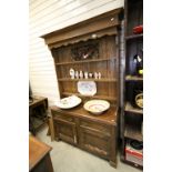 Mid 20th century Oak Dresser with Shelves over Two Drawers and Two Cupboards