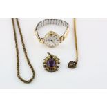 Small collection of vintage jewellery to include a 9ct Gold ladies Sekonda wristwatch, yellow