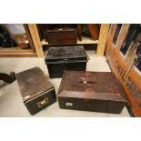 Early 20th century Wooden Stationery Drawer, Tooled Leather Box and a Metal Box