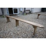 19th century French Long Elm Bench with Three Supports, approximately 260cms / 102" long